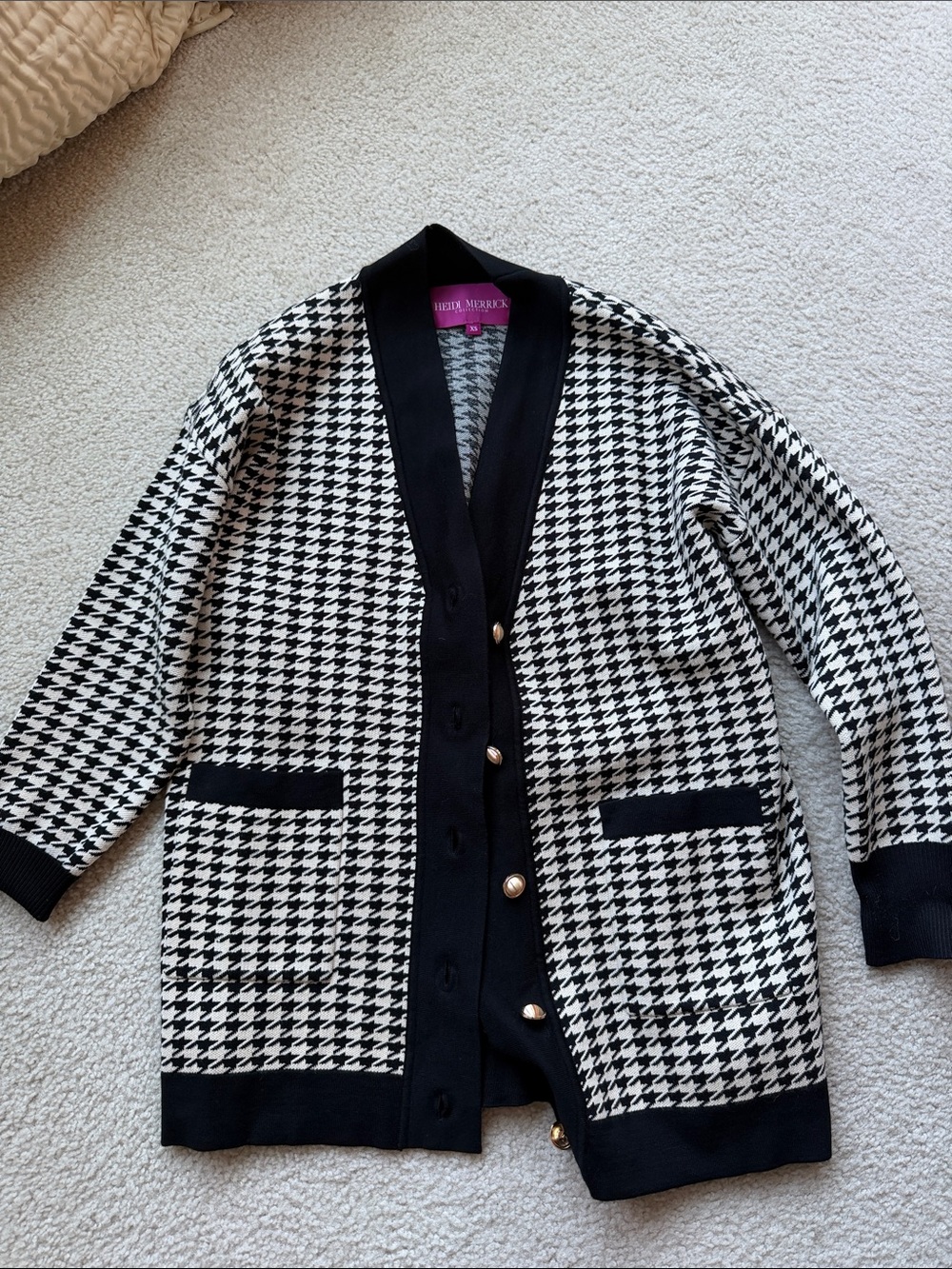 Heidi Merrick Fanny Cardigan - Ivory Houndstooth